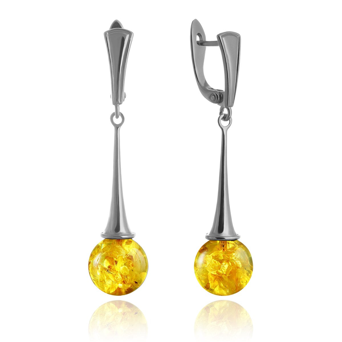 Ball Lemon Amber Silver Earrings — DARVIN (Pre-Order)