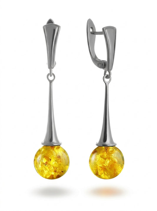 Ball Lemon Amber Silver Earrings — DARVIN (Pre-Order)
