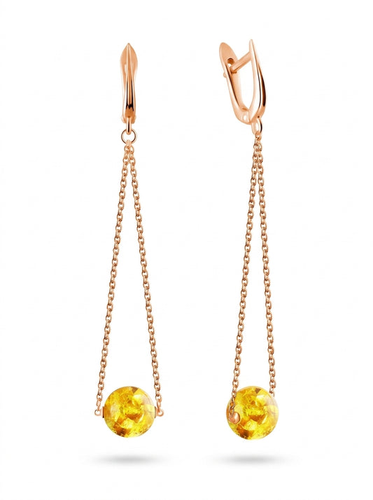 Ball Lemon Amber Silver Earrings — DARVIN (Pre-Order)