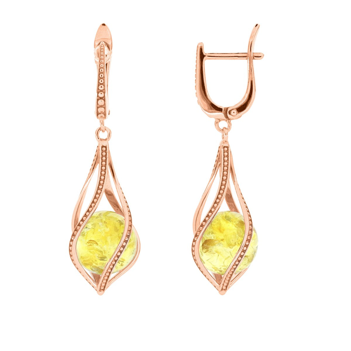 Ball Lemon Amber Silver Earrings — DARVIN (Pre-Order)