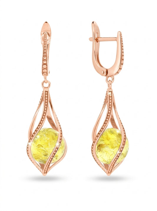 Ball Lemon Amber Silver Earrings — DARVIN (Pre-Order)