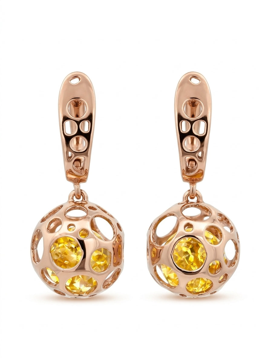 Ball Lemon Amber Silver Earrings — DARVIN (Pre-Order)