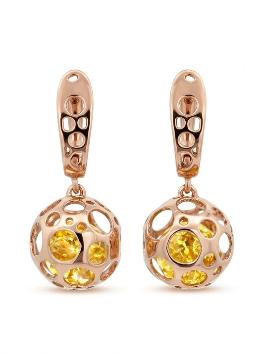 Ball Lemon Amber Silver Earrings — DARVIN (Pre-Order)