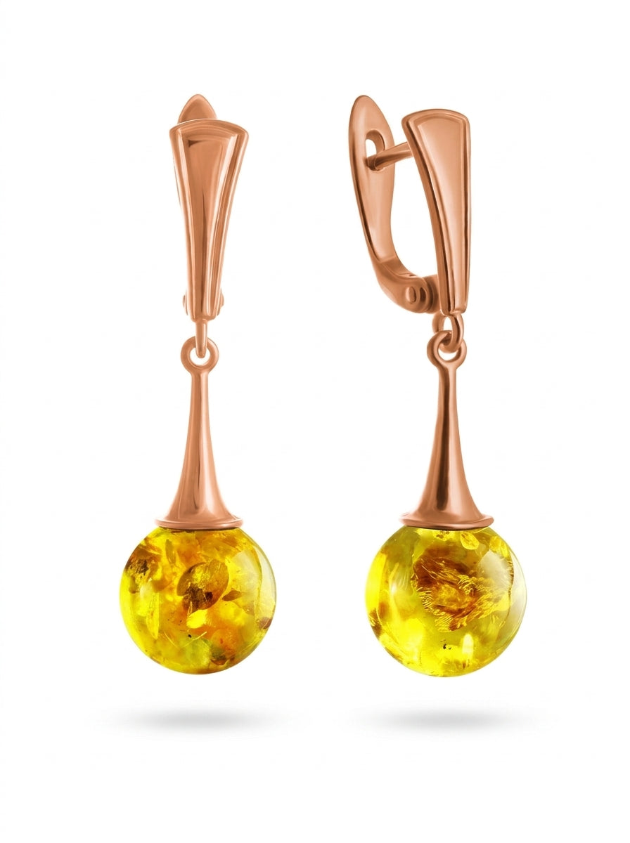 Ball Lemon Amber Silver Earrings — DARVIN (Pre-Order)