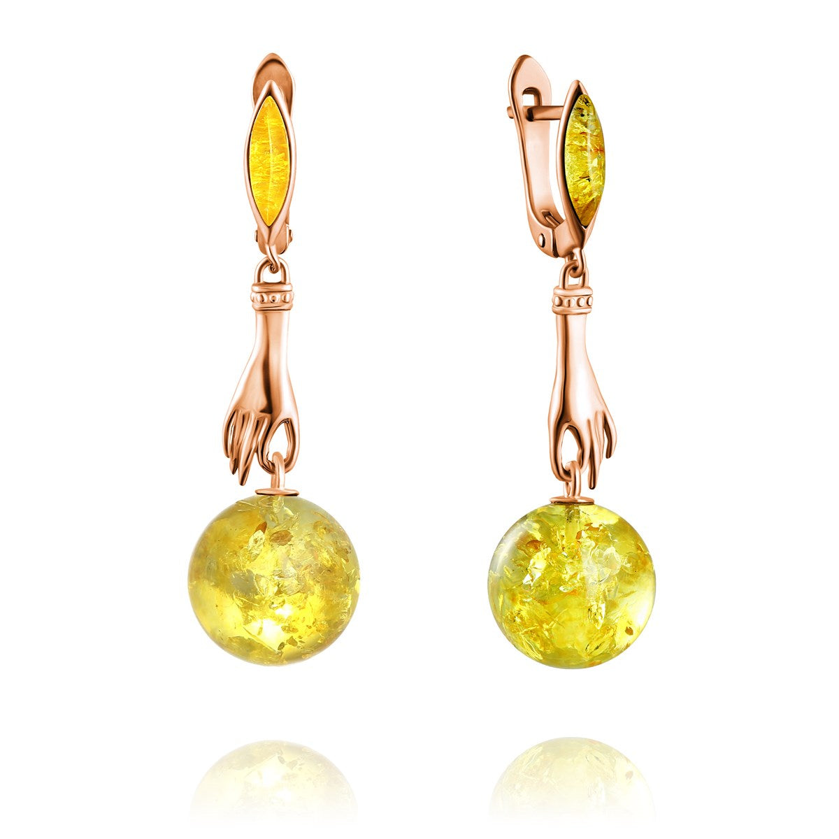Ball Lemon Amber Silver Earrings — DARVIN (Pre-Order)