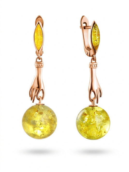 Ball Lemon Amber Silver Earrings — DARVIN (Pre-Order)