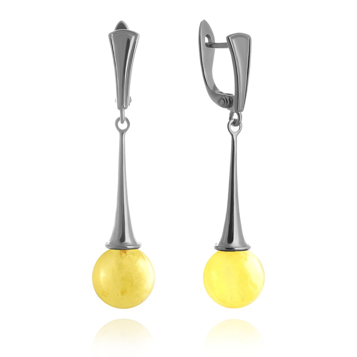 Ball White Amber Silver Earrings — DARVIN (Pre-Order)