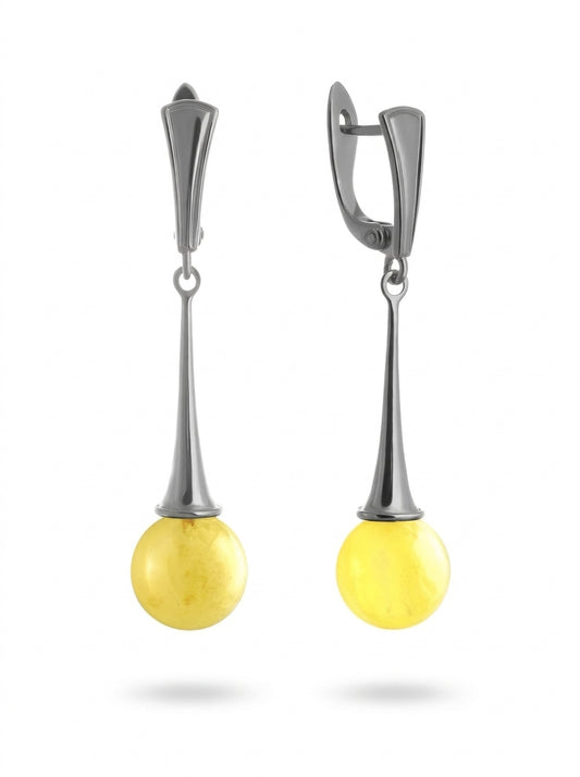Ball White Amber Silver Earrings — DARVIN (Pre-Order)