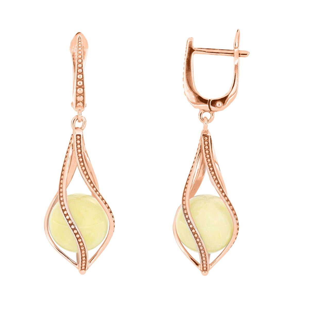 Ball White Amber Silver Earrings — DARVIN (Pre-Order)