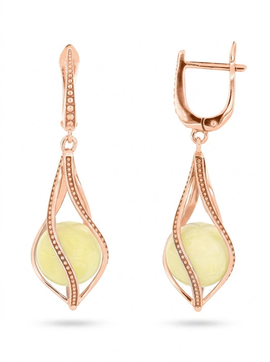 Ball White Amber Silver Earrings — DARVIN (Pre-Order)