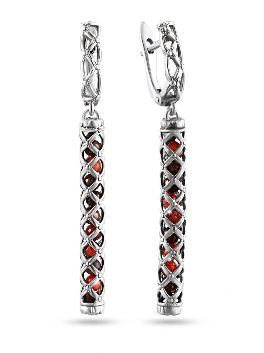 Ball Cognac Amber Silver Earrings — DARVIN (Pre-Order)
