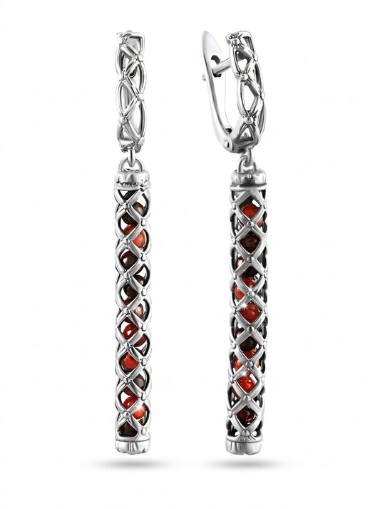 Ball Cognac Amber Silver Earrings — DARVIN (Pre-Order)