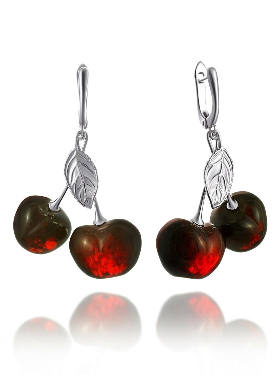 Cherry Cognac Amber Silver Earrings — DARVIN (Pre-Order)