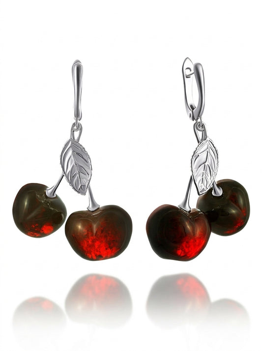 Cherry Cognac Amber Silver Earrings — DARVIN (Pre-Order)
