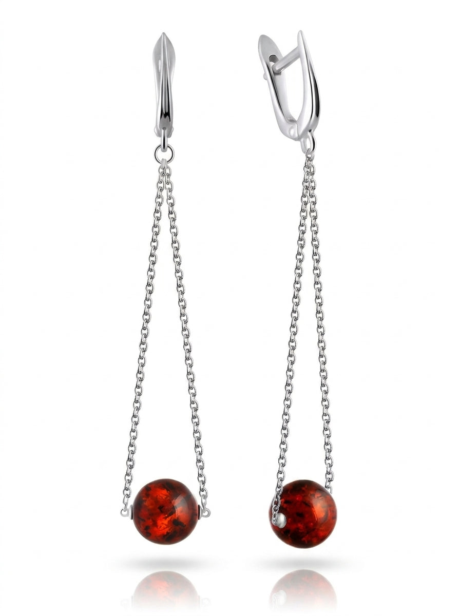 Ball Cognac Amber Silver Earrings — DARVIN (Pre-Order)