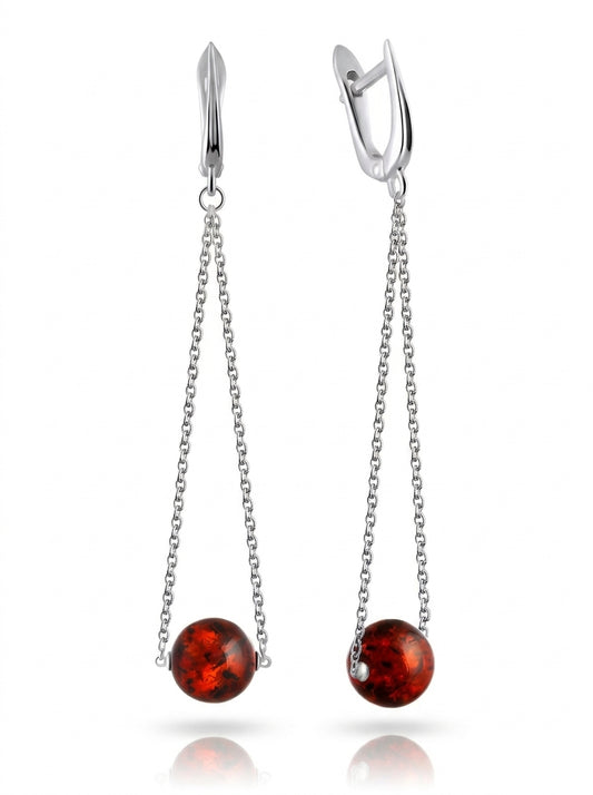 Ball Cognac Amber Silver Earrings — DARVIN (Pre-Order)