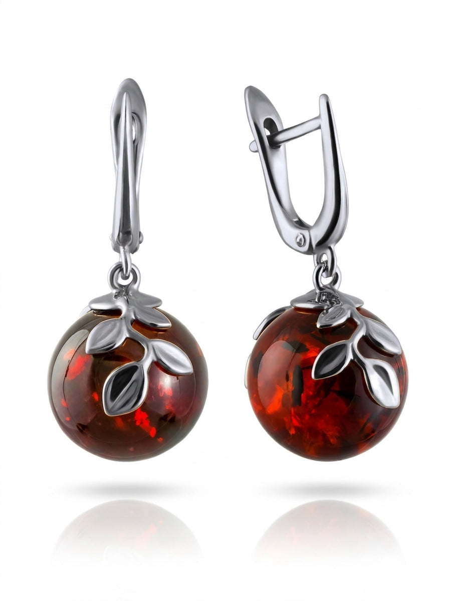Ball Cognac Amber Silver Earrings — DARVIN (Pre-Order)