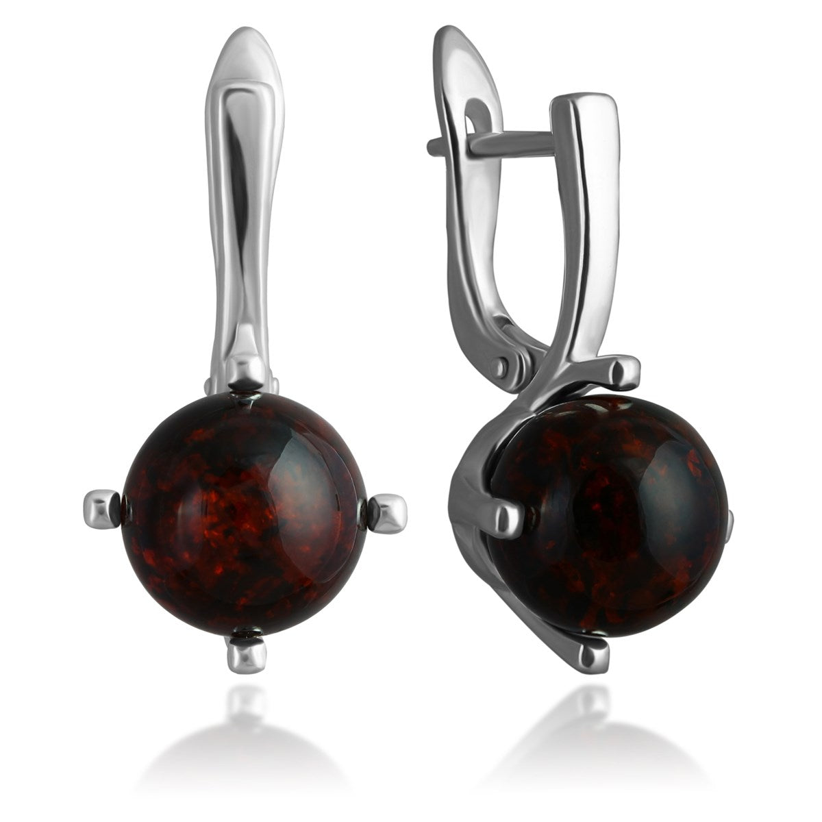 Ball Cognac Amber Silver Earrings — DARVIN (Pre-Order)