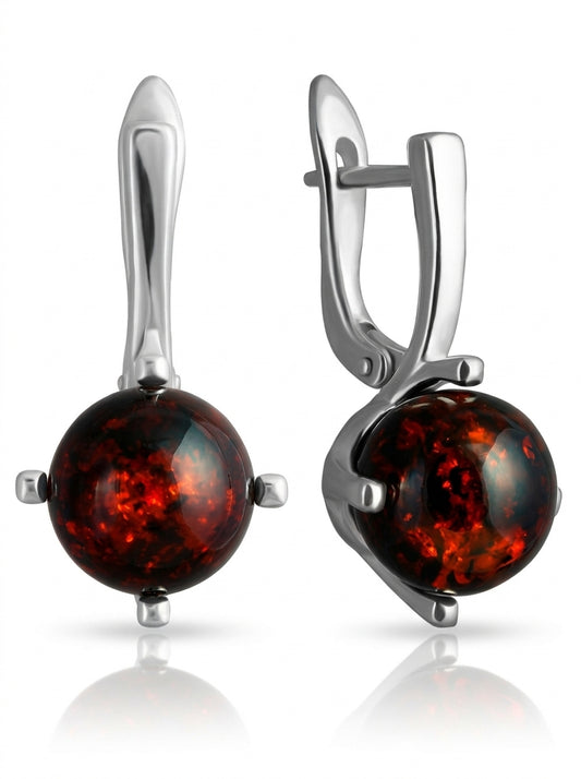 Ball Cognac Amber Silver Earrings — DARVIN (Pre-Order)