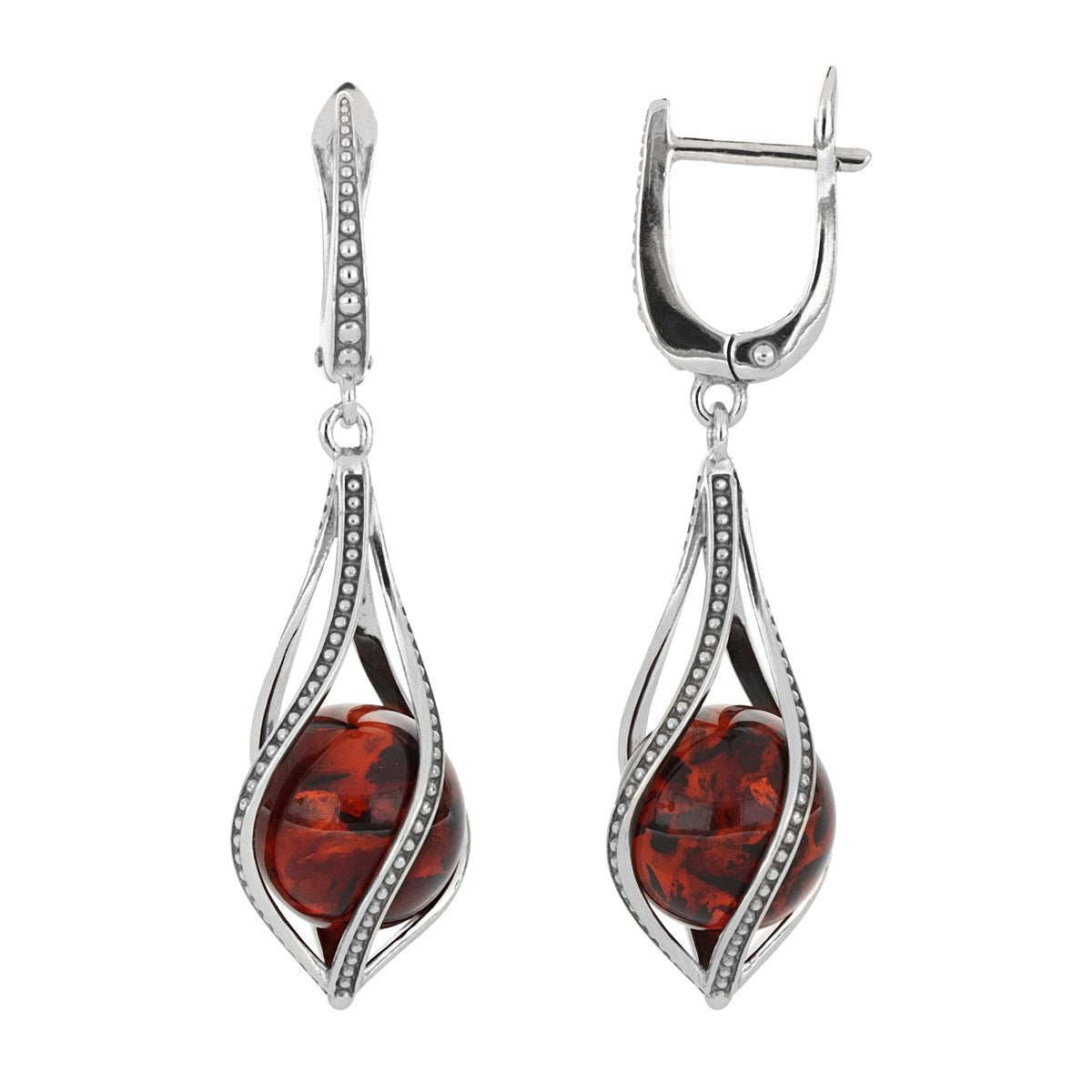 Ball Cognac Amber Silver Earrings — DARVIN (Pre-Order)