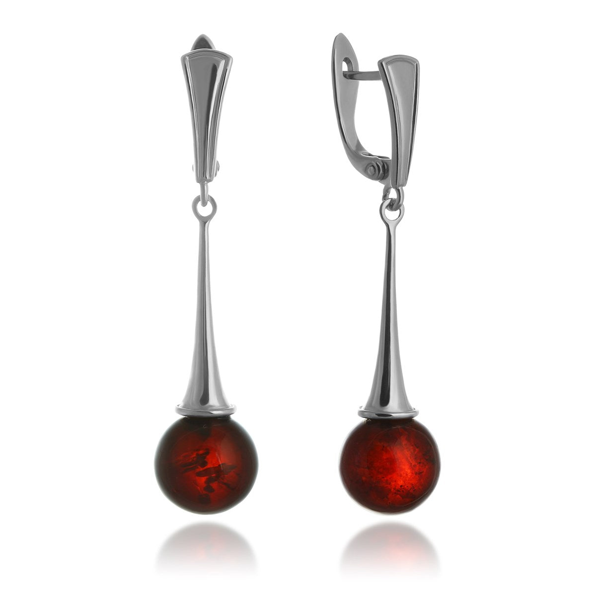 Ball Cognac Amber Silver Earrings — DARVIN (Pre-Order)