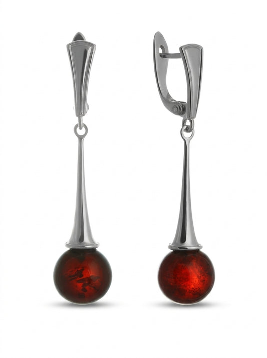 Ball Cognac Amber Silver Earrings — DARVIN (Pre-Order)