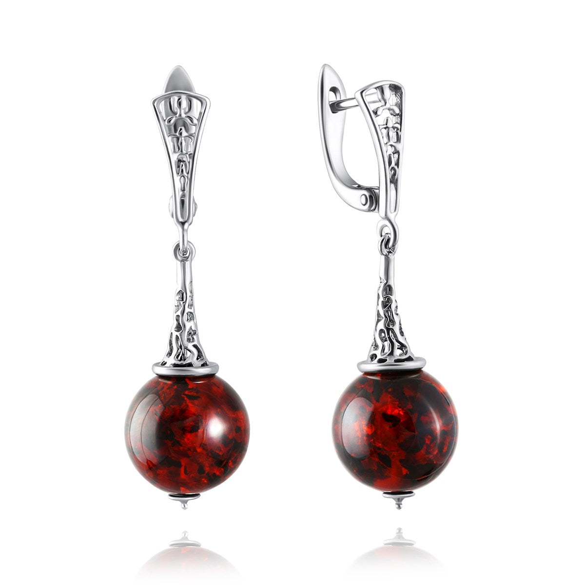 Ball Cognac Amber Silver Earrings — DARVIN (Pre-Order)