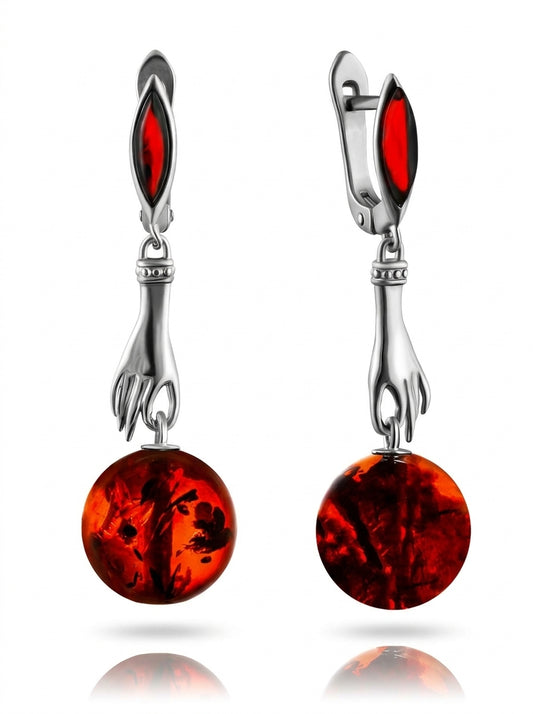 Ball Cognac Amber Silver Earrings — DARVIN (Pre-Order)