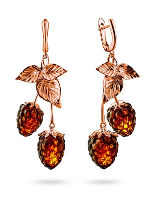 Raspberry Cognac Amber Silver Earrings — DARVIN (Pre-Order)