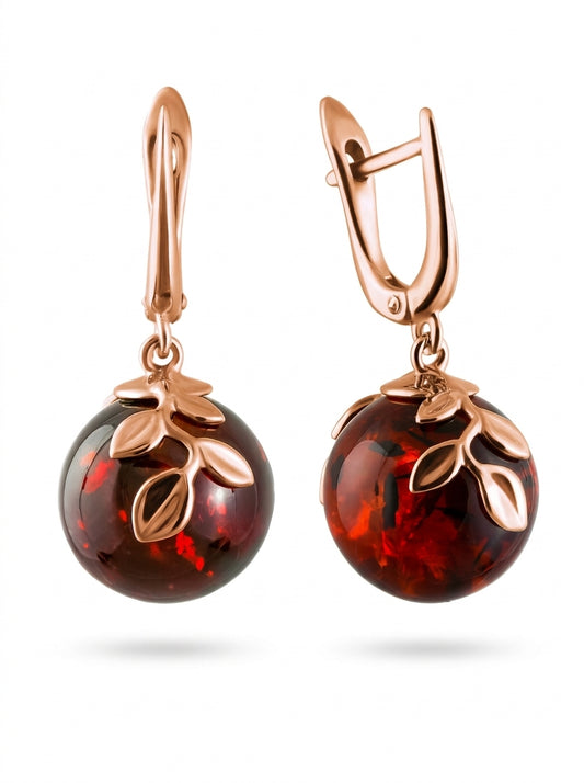 Ball Cognac Amber Silver Earrings — DARVIN (Pre-Order)