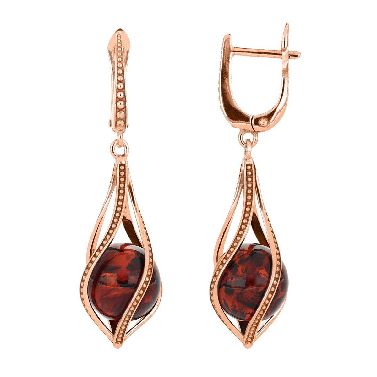 Ball Cognac Amber Silver Earrings — DARVIN (Pre-Order)