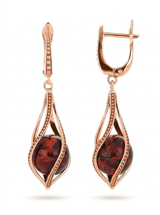Ball Cognac Amber Silver Earrings — DARVIN (Pre-Order)