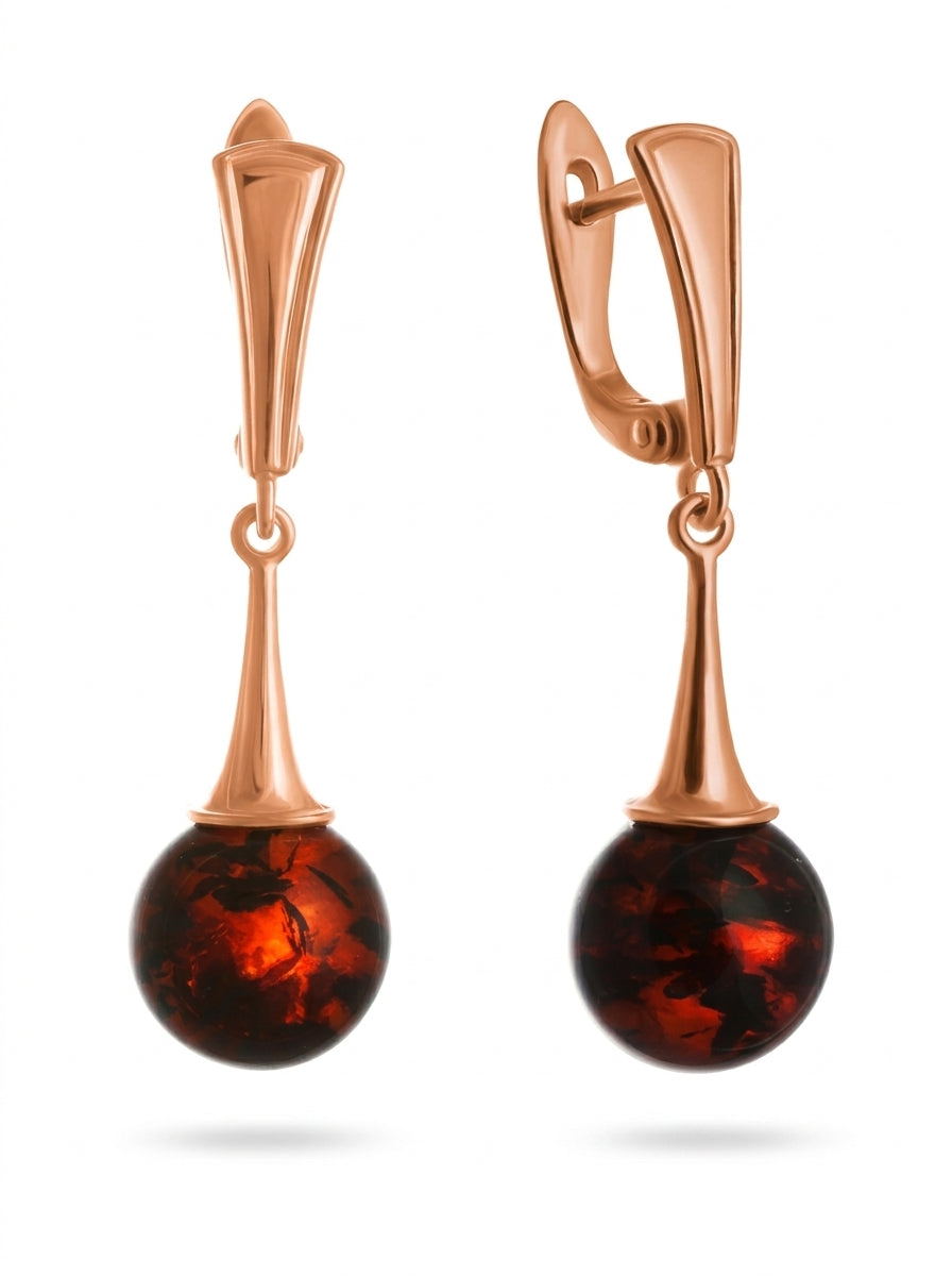 Ball Cognac Amber Silver Earrings — DARVIN (Pre-Order)