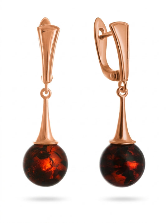 Ball Cognac Amber Silver Earrings — DARVIN (Pre-Order)