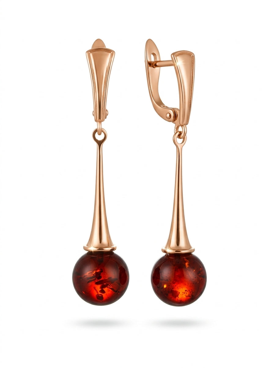 Ball Cognac Amber Silver Earrings — DARVIN (Pre-Order)