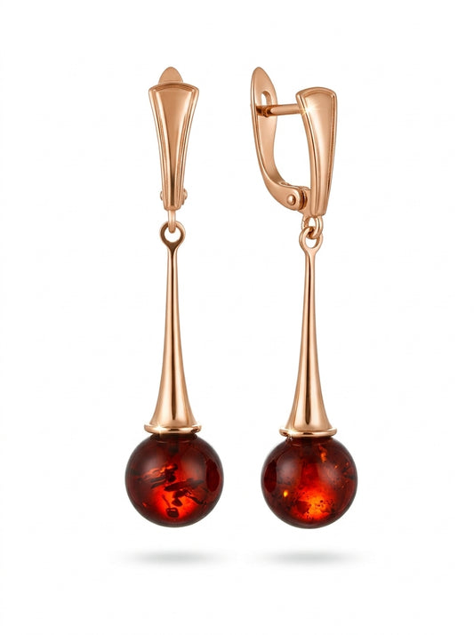 Ball Cognac Amber Silver Earrings — DARVIN (Pre-Order)