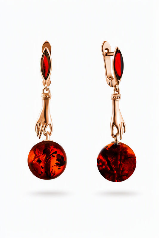 Ball Cognac Amber Silver Earrings — DARVIN