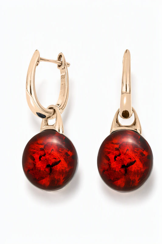 Ball Cognac Amber Silver Earrings — DARVIN