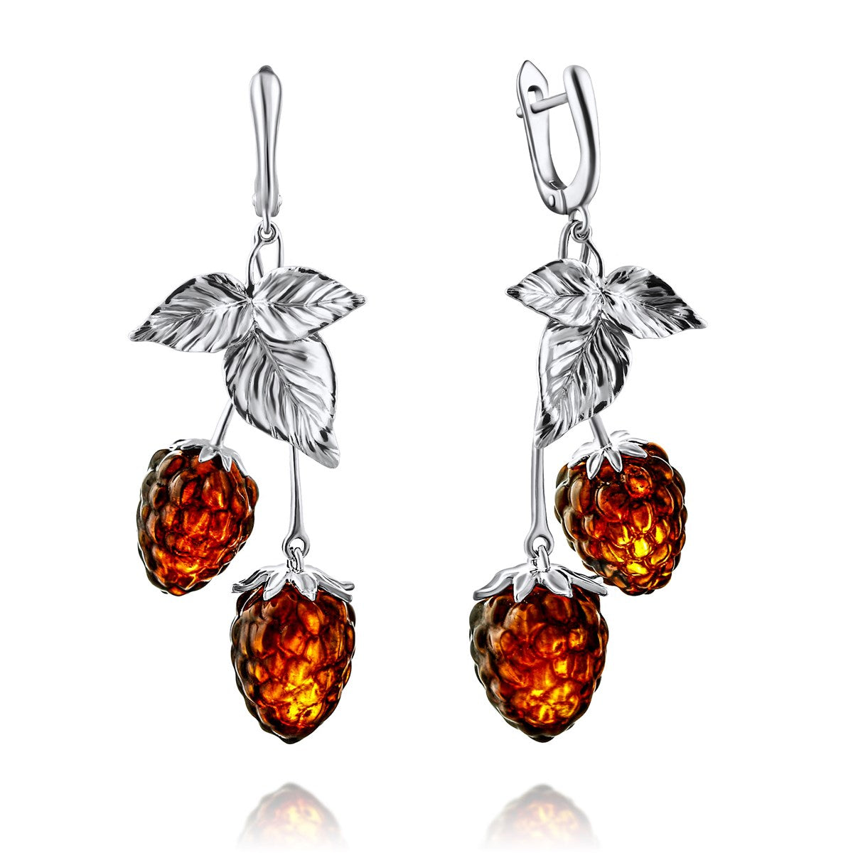 Raspberry Cognac Amber Silver Earrings — DARVIN (Pre-Order)