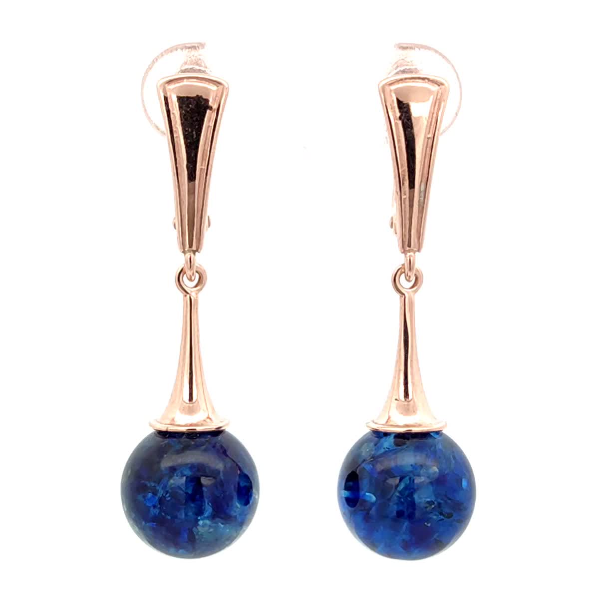 Ball Treated Blue Amber Silver Earrings — DARVIN (Pre-Order)