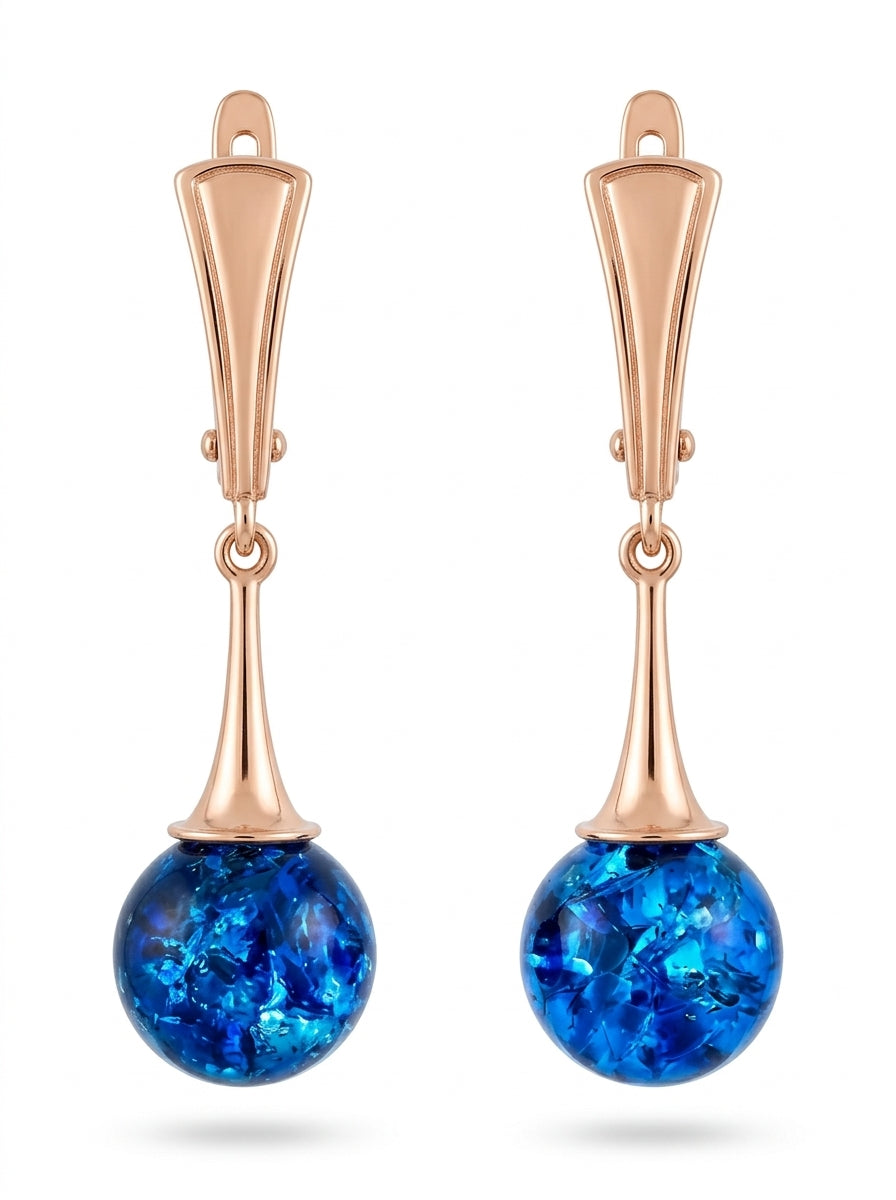 Ball Treated Blue Amber Silver Earrings — DARVIN (Pre-Order)