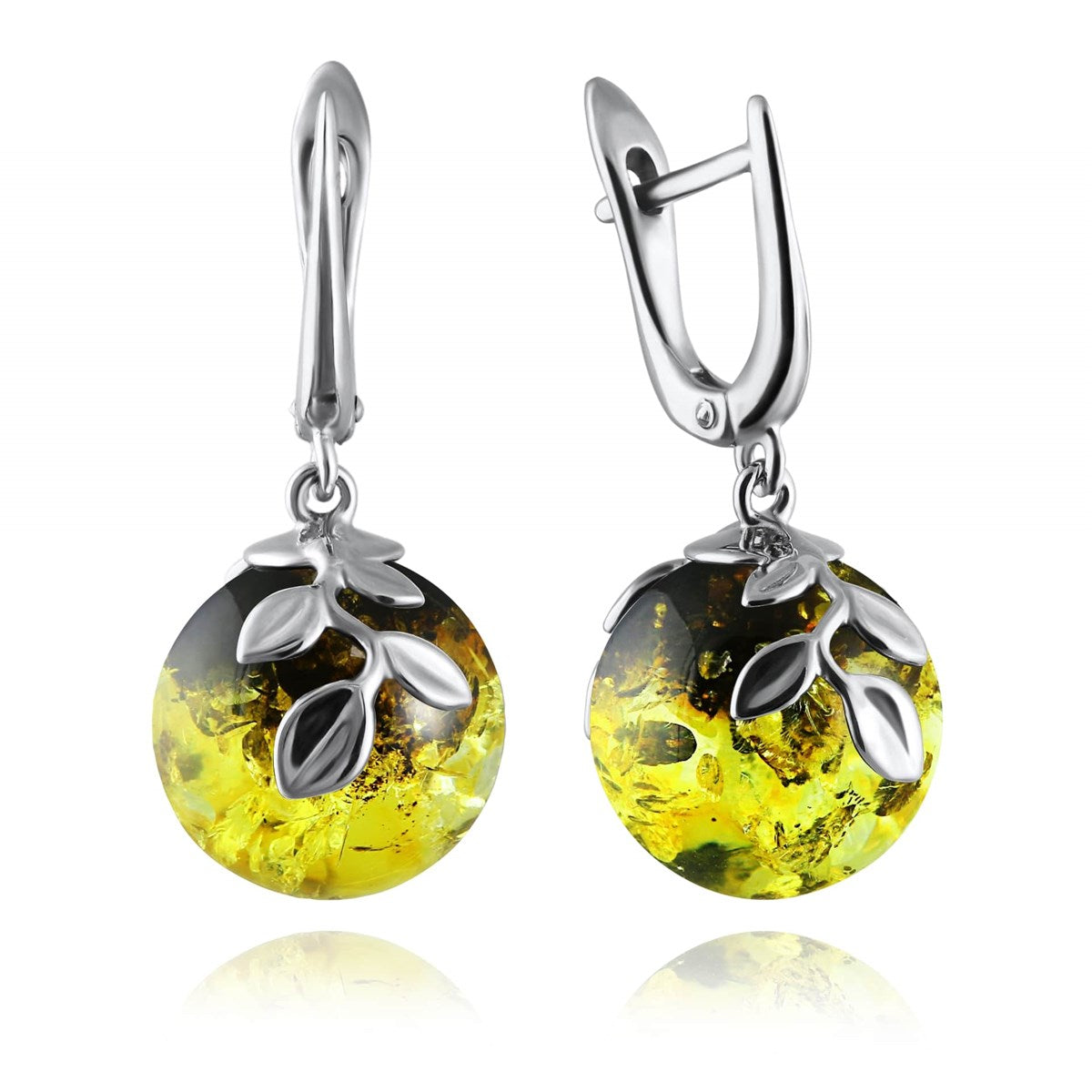 Ball Green-Black Amber Silver Earrings — DARVIN (Pre-Order)