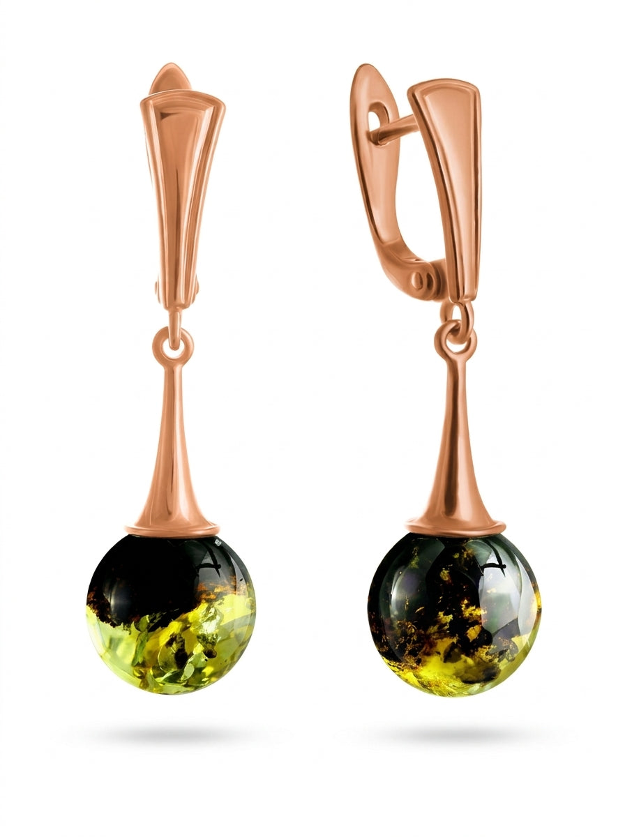 Ball Green-Black Amber Silver Earrings — DARVIN (Pre-Order)