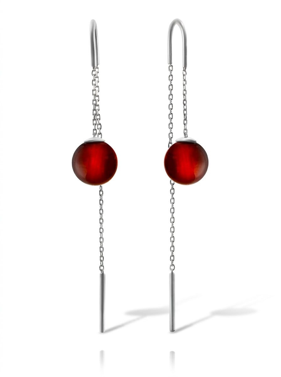 Ball Cognac Amber Silver Threader Earrings — DARVIN (Pre-Order)