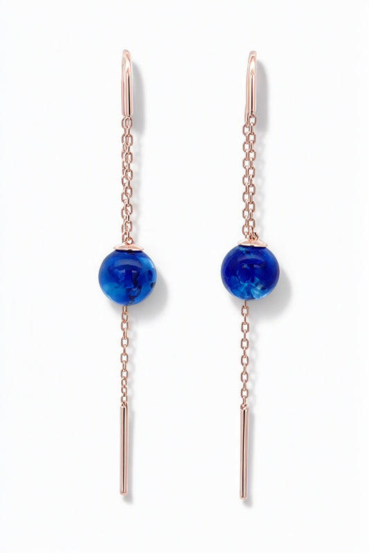 Ball Treated Blue Amber Silver Threader Earrings — DARVIN