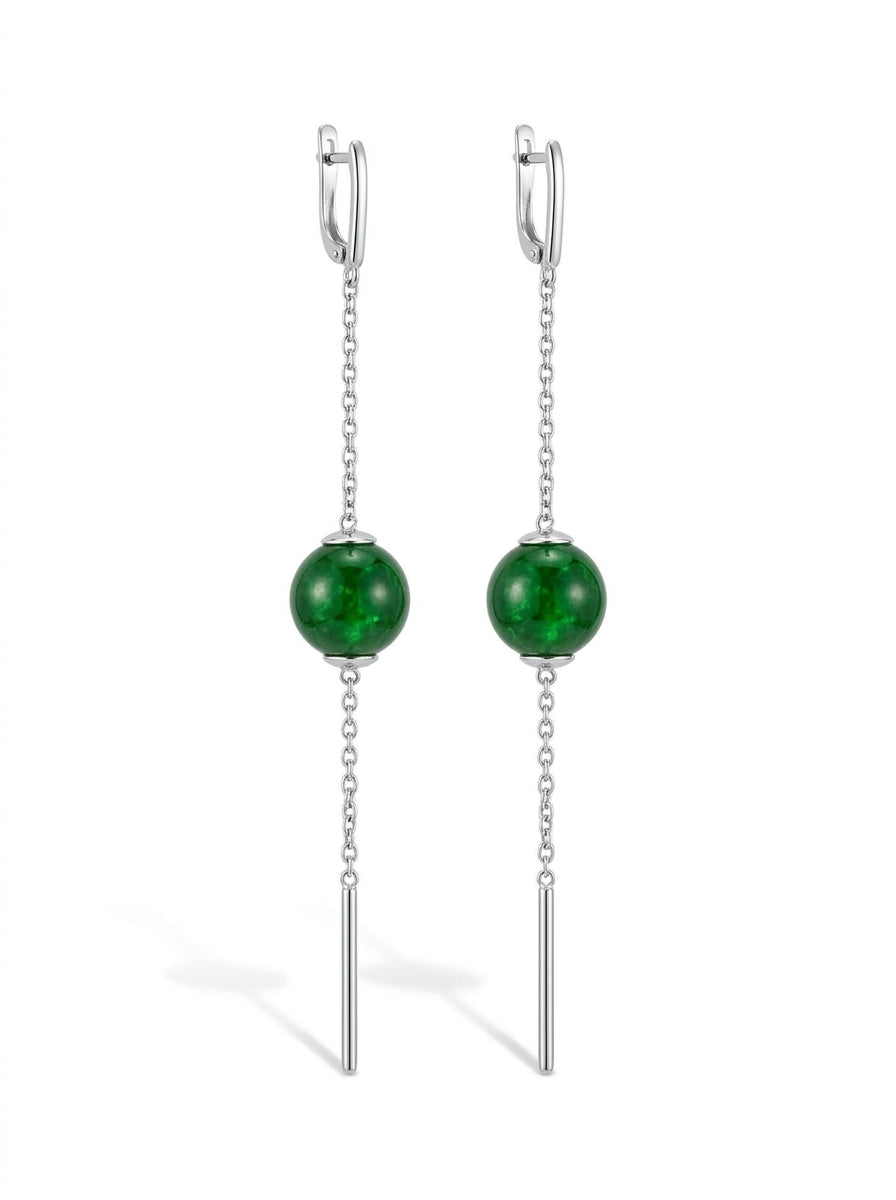 Ball Treated Green Amber Silver Threader Earrings — DARVIN (Pre-Order)