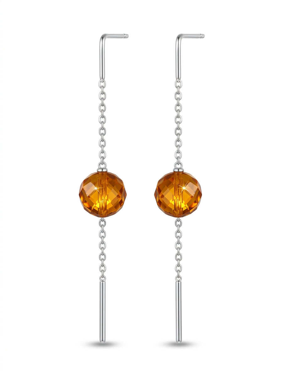 Ball Lemon Amber Silver Threader Earrings — DARVIN (Pre-Order)