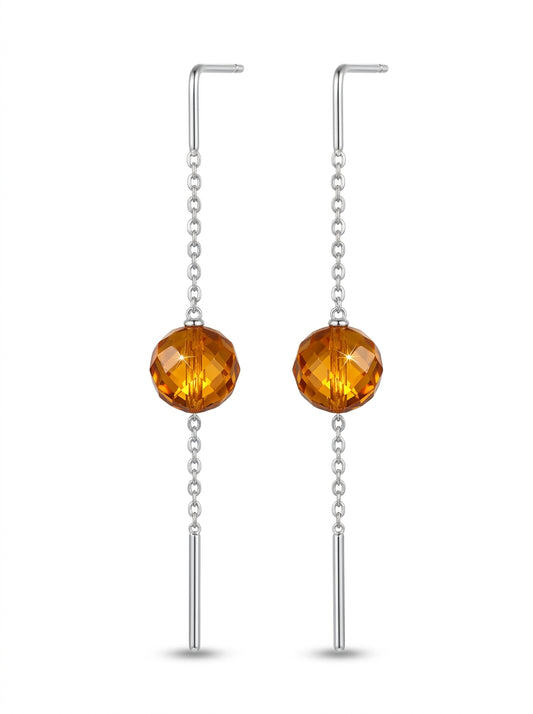 Ball Lemon Amber Silver Threader Earrings — DARVIN (Pre-Order)