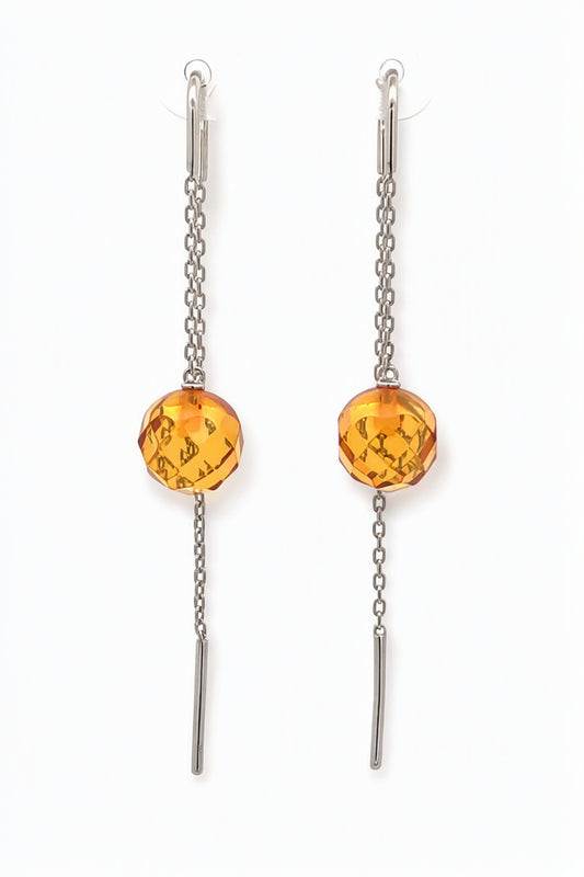 Ball Lemon Amber Silver Threader Earrings — DARVIN (Pre-Order)