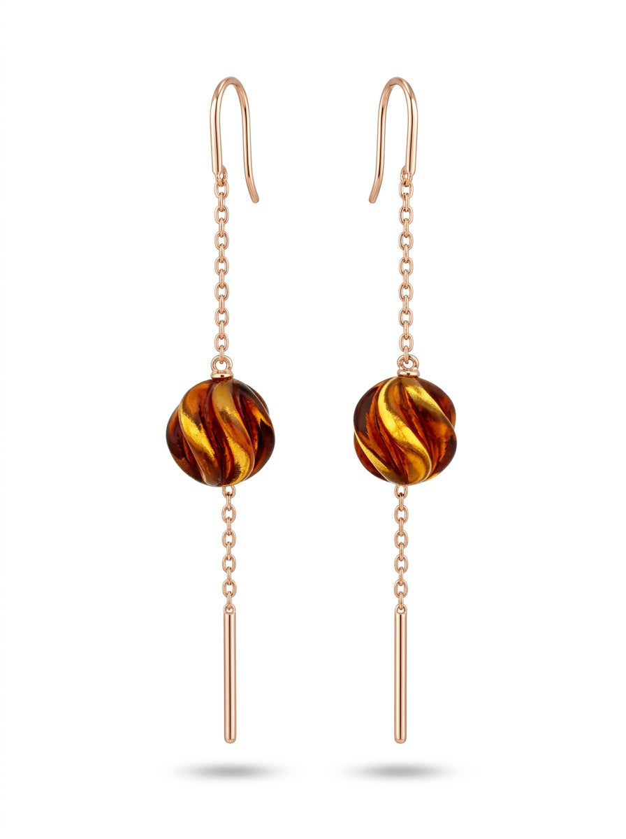 Ball Cognac Amber Silver Threader Earrings — DARVIN (Pre-Order)